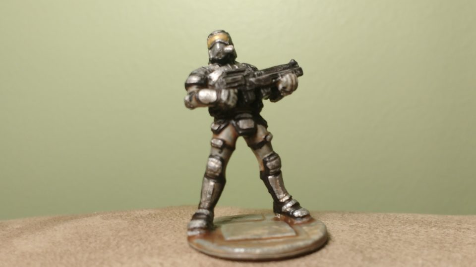 A Nova Corps Soldier miniature from the original Reaper Bones Kickstarter.