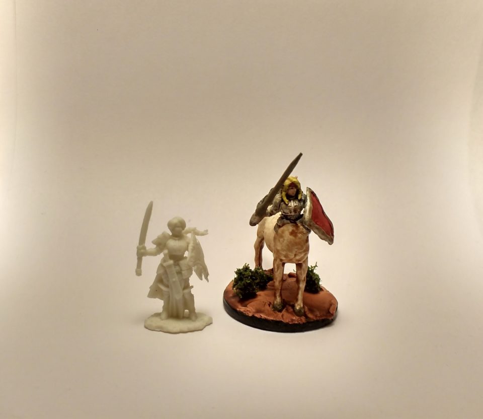 The Trista miniature before and after being converted to a centaur