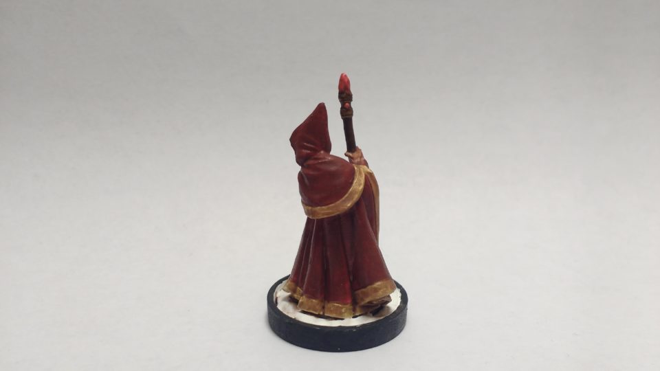 Anirion Wood Elf Wizard miniature from Reaper Bones. Viewed from back.