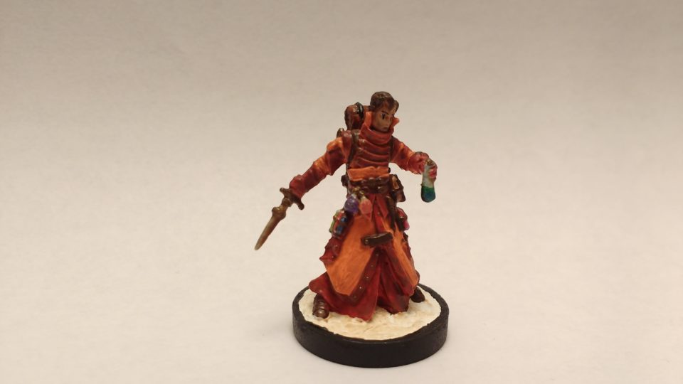 Damiel Iconic Alchemist miniature from Reaper Bones. Viewed from the front.