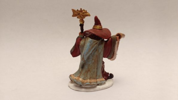 Galladon Male Wizard miniature from Reaper Bones. Viewed from back.