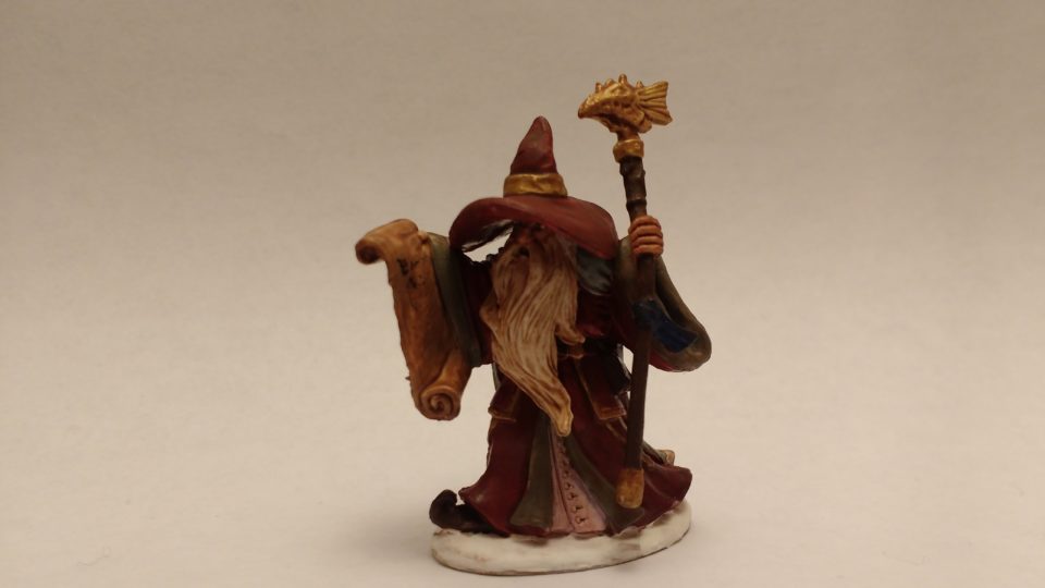 Galladon Male Wizard miniature from Reaper Bones. Viewed from front.