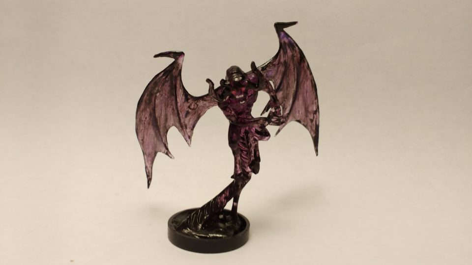 The Shadow Demon miniature from Reaper Bones. Viewed from the front.