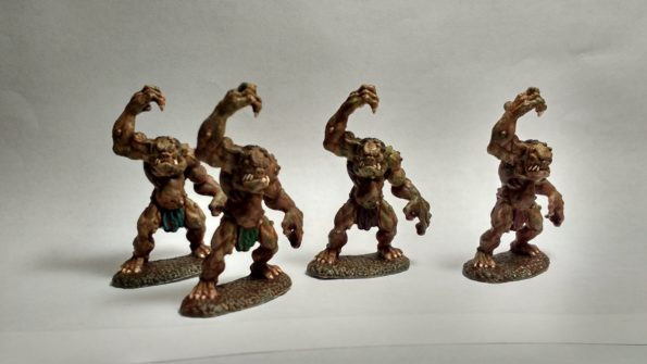 Four Cave Troll miniatures from Reaper Bones viewed from Front