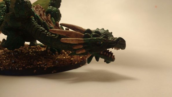 Close up on the face of Marthrangul the Great Dragon miniature from Reaper Bones